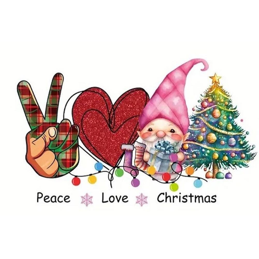 Peace Love Christmas Gnome Cheer Design Trendy Iron-on Heat Transfer
